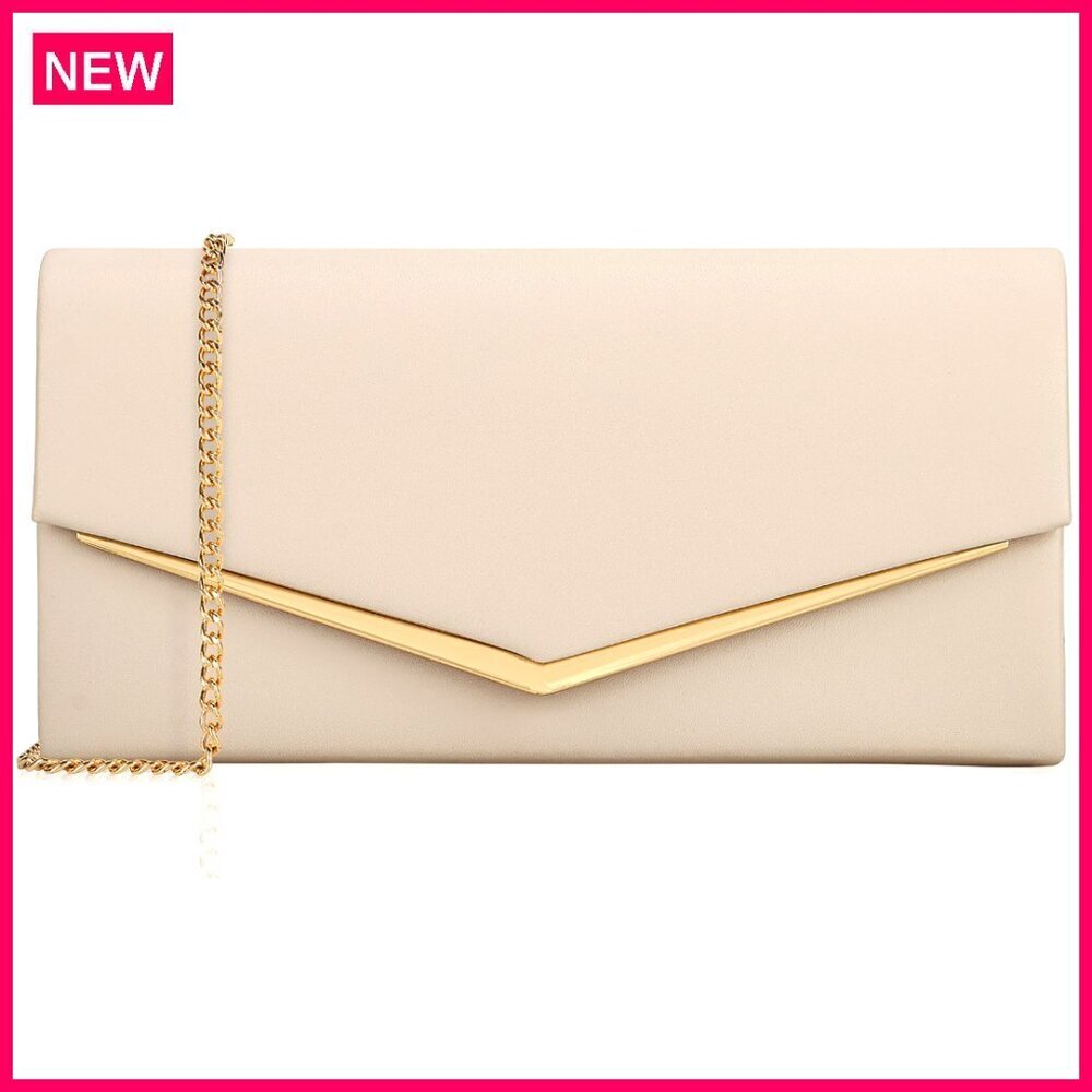 Vegan Leather Envelope Clutch with Removable Chain Strap for Evening